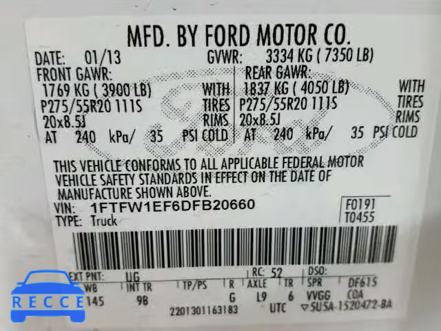 2013 FORD F150 4WD 1FTFW1EF6DFB20660 зображення 9