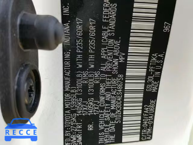 2014 TOYOTA SIENNA 5TDZK3DC4ES486758 image 9