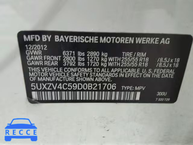 2013 BMW X5 XDRIVE3 5UXZV4C59D0B21706 image 9