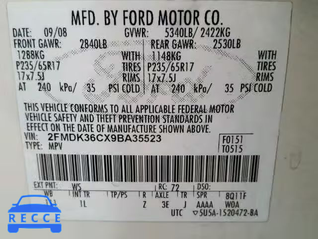 2009 FORD EDGE SE 2FMDK36CX9BA35523 image 9