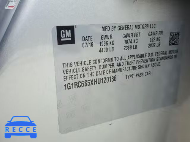 2017 CHEVROLET VOLT LT 1G1RC6S5XHU120136 image 9