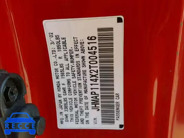 2002 HONDA S2000 JHMAP114X2T004516 image 9