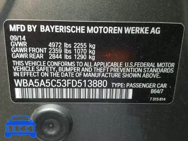 2015 BMW 528I WBA5A5C53FD513880 зображення 9