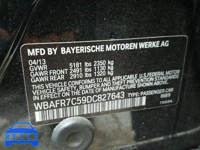 2013 BMW 535I WBAFR7C59DC827643 зображення 9