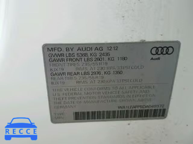 2013 AUDI Q5 PREMIUM WA1LFAFP5DA049372 зображення 9