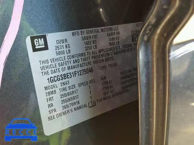 2015 CHEVROLET COLORADO L 1GCGSBE31F1275046 image 9