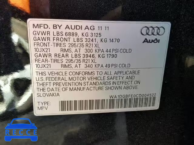 2012 AUDI Q7 PRESTIG WA1DGBFE0CD004522 image 9