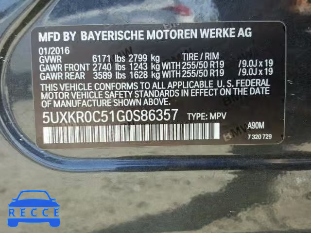 2016 BMW X5 XDRIVE3 5UXKR0C51G0S86357 image 9