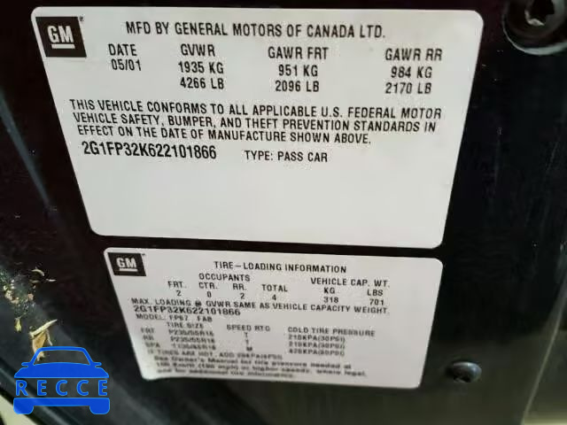 2002 CHEVROLET CAMARO 2G1FP32K622101866 зображення 9