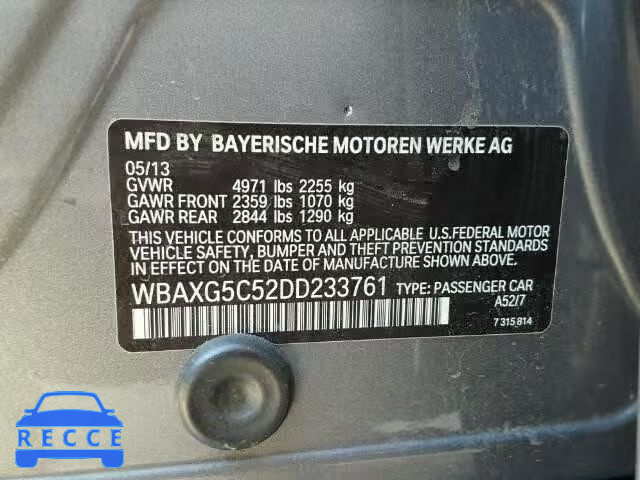 2013 BMW 528I WBAXG5C52DD233761 Bild 9