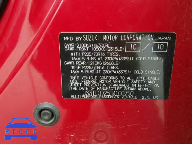 2011 SUZUKI GRAND VITA JS3TE0D25B4100750 image 9