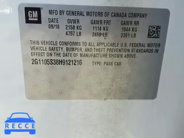 2017 CHEVROLET IMPALA LT 2G1105S38H9121216 image 9
