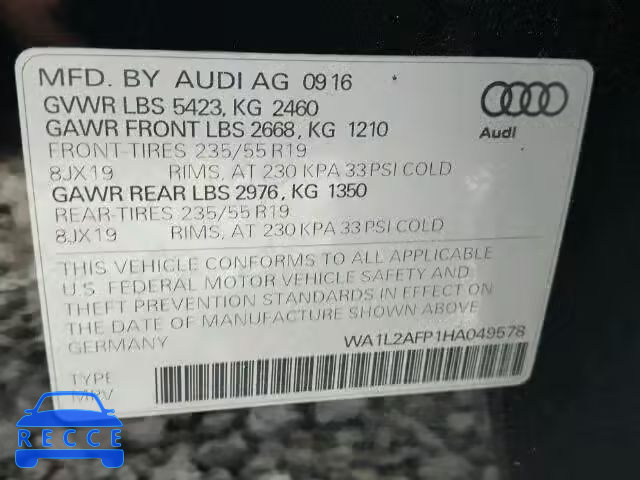 2017 AUDI Q5 PREMIUM WA1L2AFP1HA049578 зображення 9