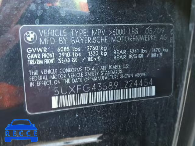 2009 BMW X6 XDRIVE3 5UXFG43589L224454 image 9