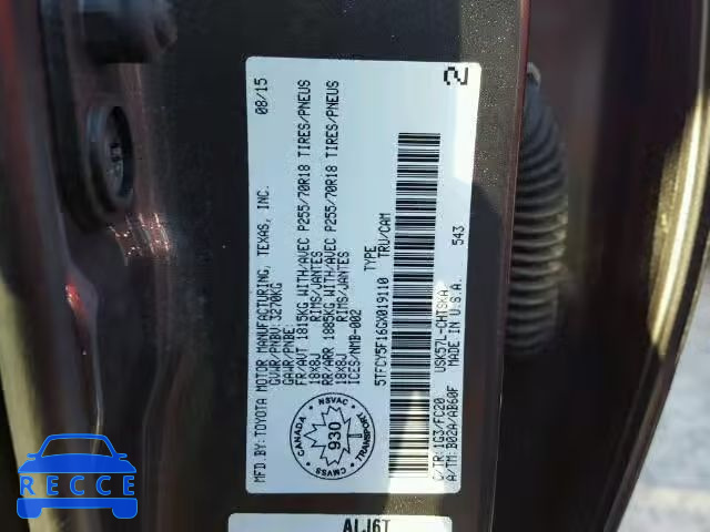 2016 TOYOTA TUNDRA DOU 5TFCY5F16GX019110 image 9