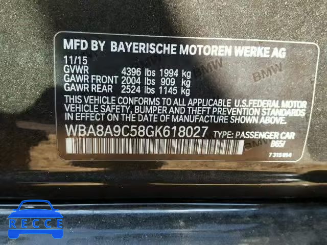 2016 BMW 320I WBA8A9C58GK618027 Bild 9