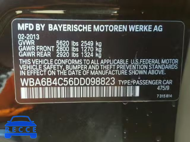2013 BMW 650I XI WBA6B4C56DD098823 Bild 9