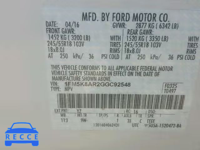 2016 FORD EXPLORER P 1FM5K8AR2GGC92548 image 9