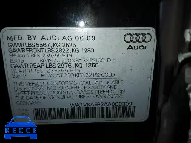 2010 AUDI Q5 PRESTIG WA1VKAFP2AA008309 image 9