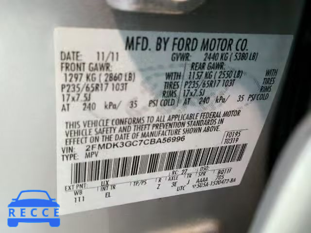 2012 FORD EDGE SE 2FMDK3GC7CBA56996 image 9