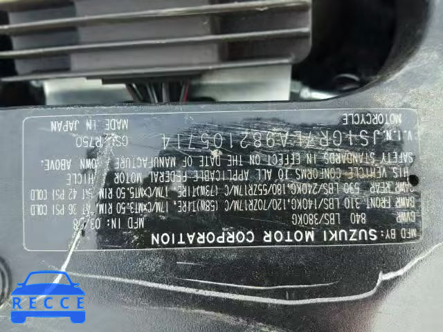 2008 SUZUKI GSX-R750 JS1GR7LA982105714 image 9