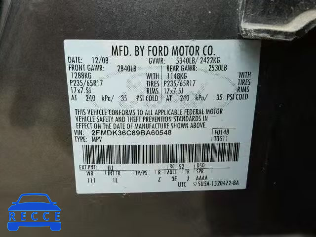 2009 FORD EDGE SE 2FMDK36C89BA60548 зображення 9