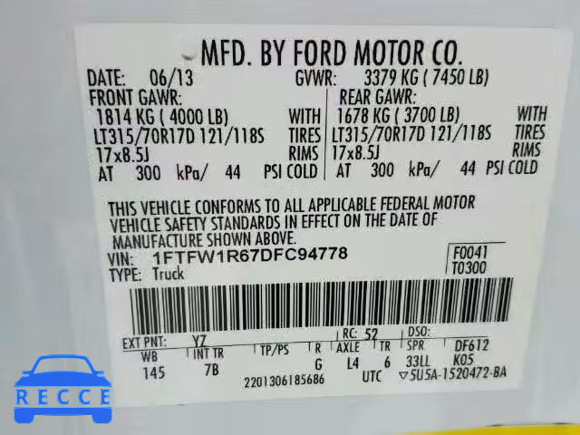 2013 FORD F150 SVT R 1FTFW1R67DFC94778 image 9