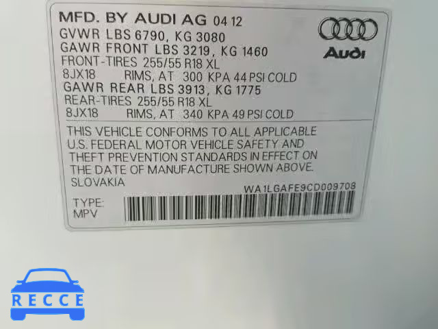 2012 AUDI Q7 PREMIUM WA1LGAFE9CD009708 Bild 9