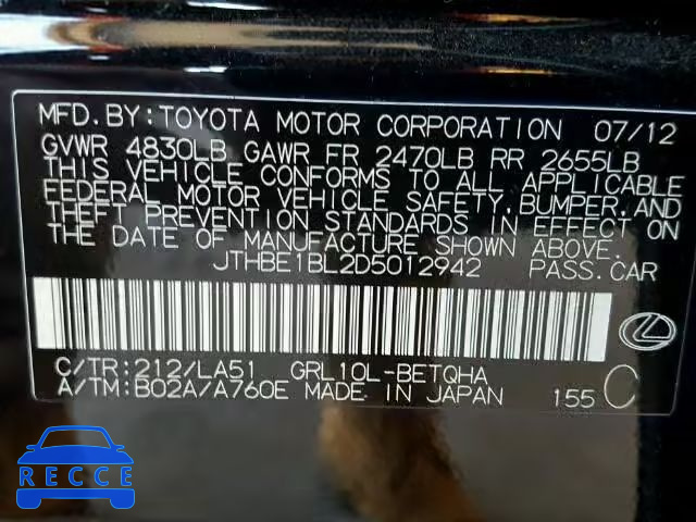 2013 LEXUS GS 350 JTHBE1BL2D5012942 Bild 9