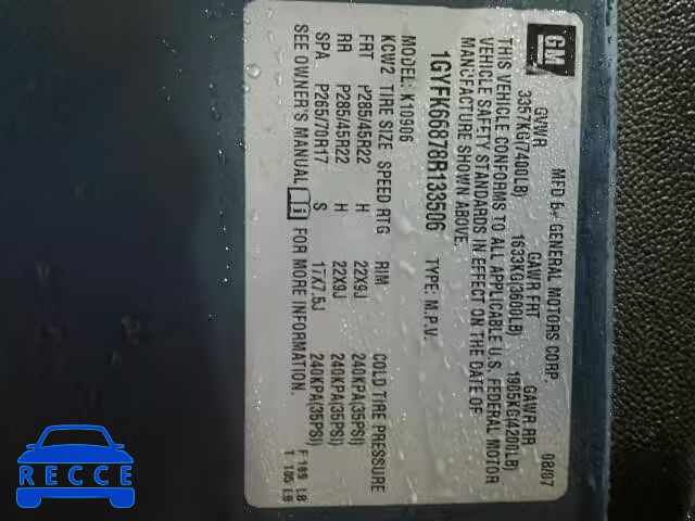 2008 CADILLAC ESCALADE E 1GYFK66878R133506 image 9