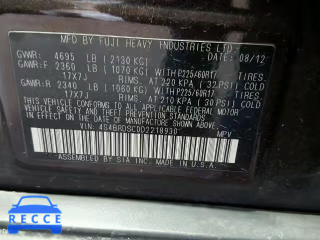 2013 SUBARU OUTBACK 3. 4S4BRDSC0D2218930 image 9