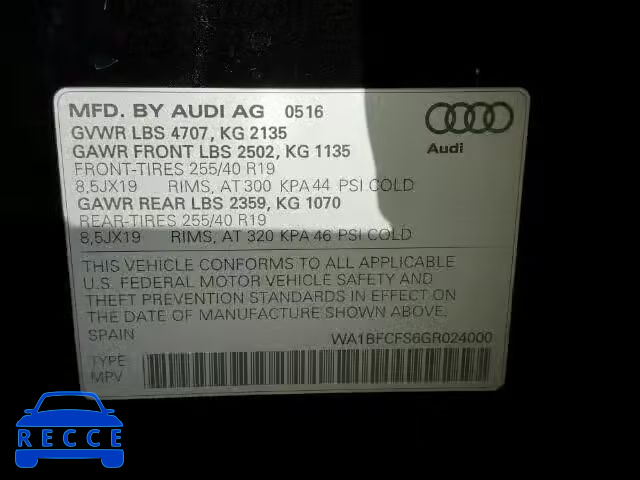 2016 AUDI Q3 2.0T PR WA1BFCFS6GR024000 image 9