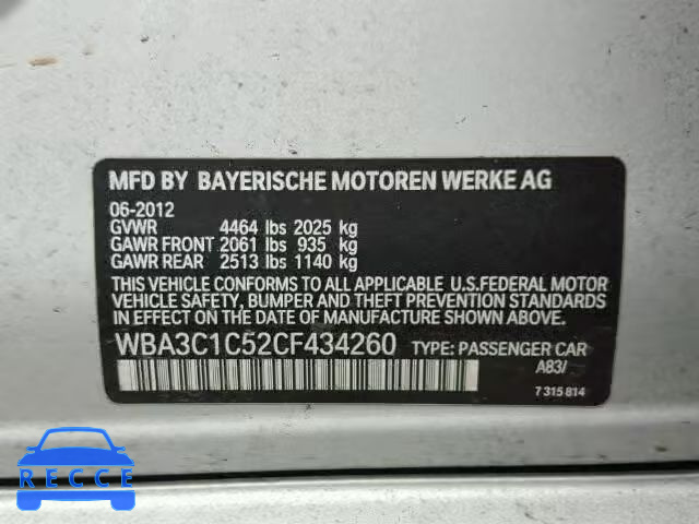 2012 BMW 328I SULEV WBA3C1C52CF434260 зображення 9