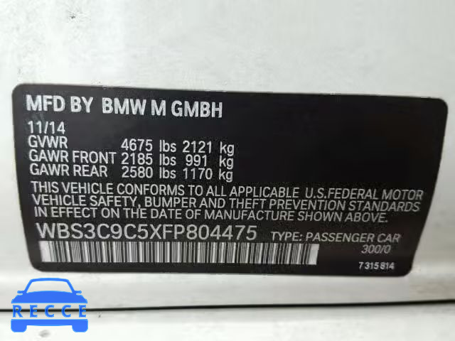 2015 BMW M3 WBS3C9C5XFP804475 зображення 9