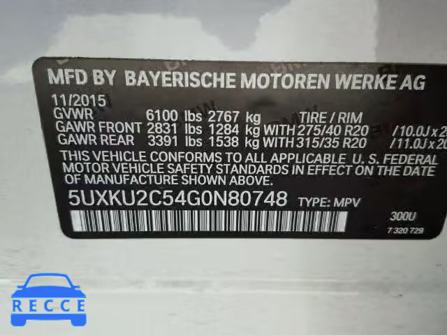 2016 BMW X6 XDRIVE3 5UXKU2C54G0N80748 image 9