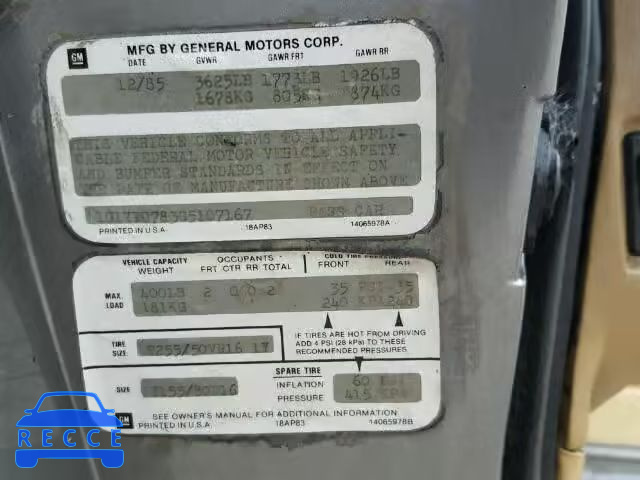 1986 CHEVROLET CORVETTE 1G1YY0783G5107167 Bild 9