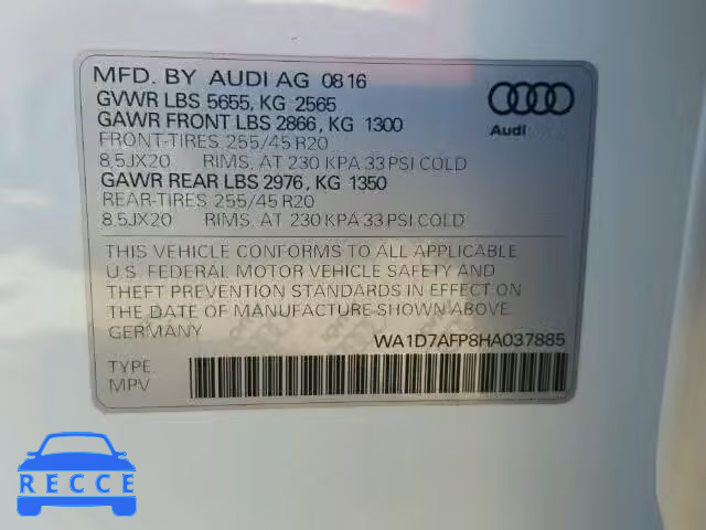 2017 AUDI Q5 PREMIUM WA1D7AFP8HA037885 зображення 9