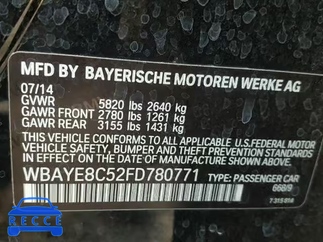 2015 BMW 750LI WBAYE8C52FD780771 зображення 9