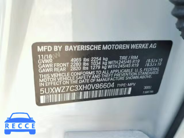 2017 BMW X3 5UXWZ7C3XH0V86604 image 9