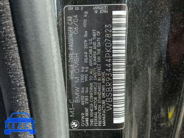 2004 BMW M3 WBSBR93444PK07823 image 9