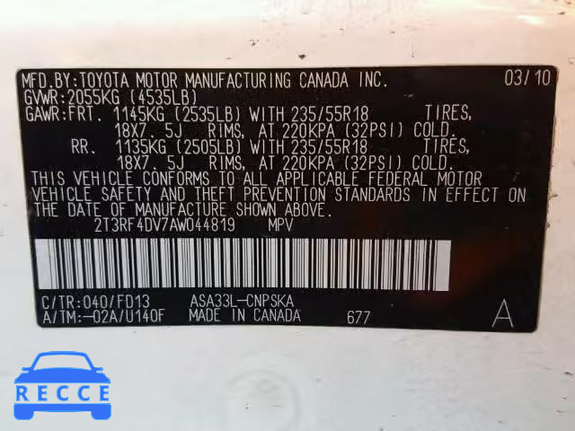2010 TOYOTA RAV4 SPORT 2T3RF4DV7AW044819 image 9