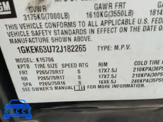 2002 GMC DENALI 1GKEK63U72J182265 image 9