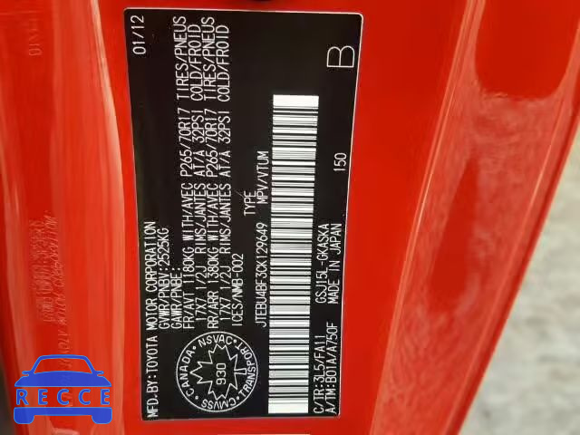 2012 TOYOTA FJ CRUISER JTEBU4BF3CK129649 image 9