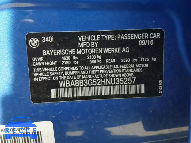 2017 BMW 340 I WBA8B3G52HNU35257 зображення 9