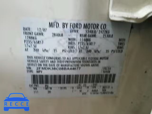 2008 FORD EDGE SEL 2FMDK38C08BA44677 зображення 9