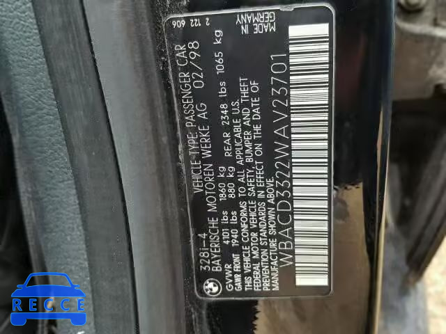 1998 BMW 328I WBACD3322WAV23701 image 9