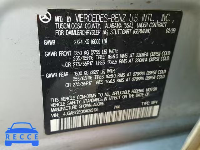 1999 MERCEDES-BENZ ML430 4JGAB72E0XA095126 Bild 9