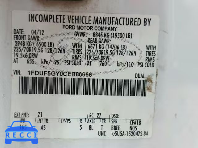 2012 FORD F550 SUPER 1FDUF5GY0CEB86666 image 9