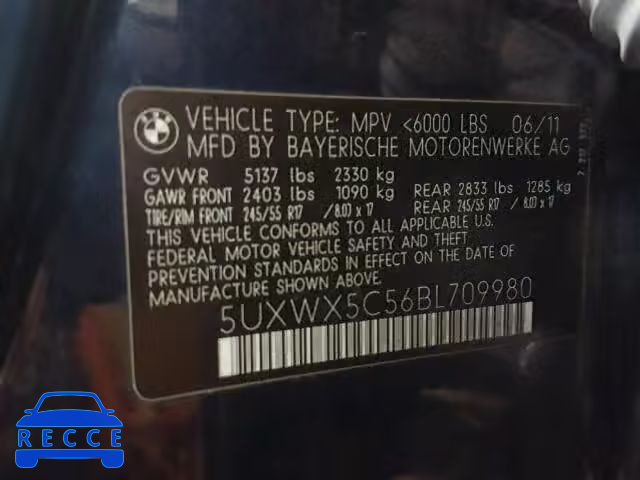 2011 BMW X3 XDRIVE2 5UXWX5C56BL709980 зображення 9