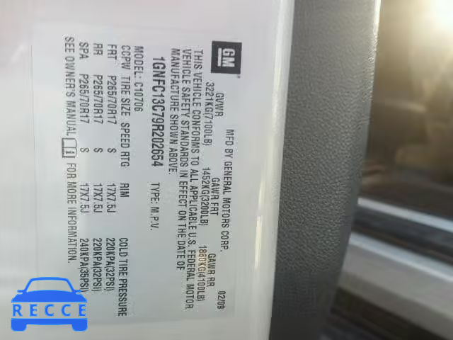 2009 CHEVROLET TAHOE C150 1GNFC13C79R202654 image 9